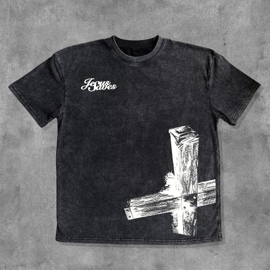 Cross Washed Distressed Short Sleeve T-Shirt