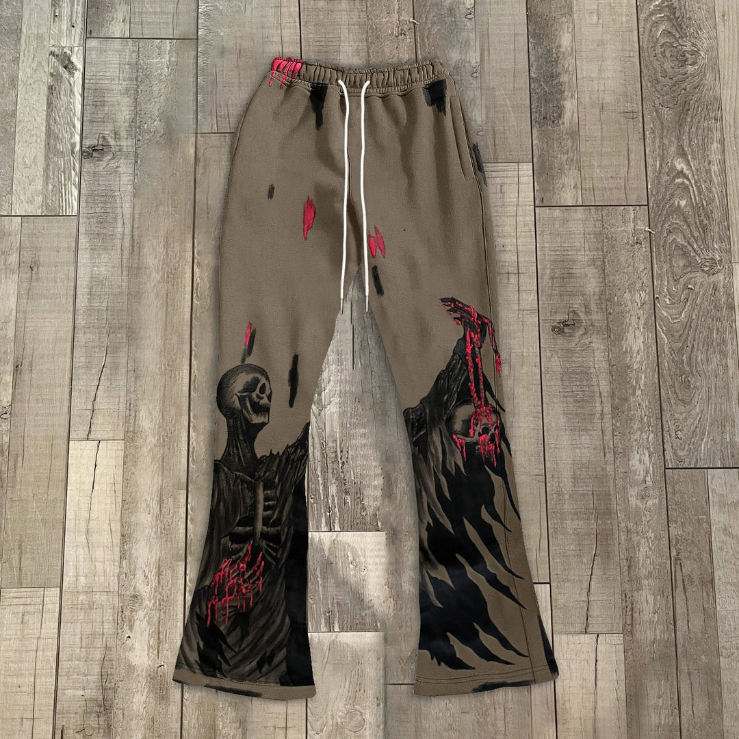 Fashion personality skull print flared trousers