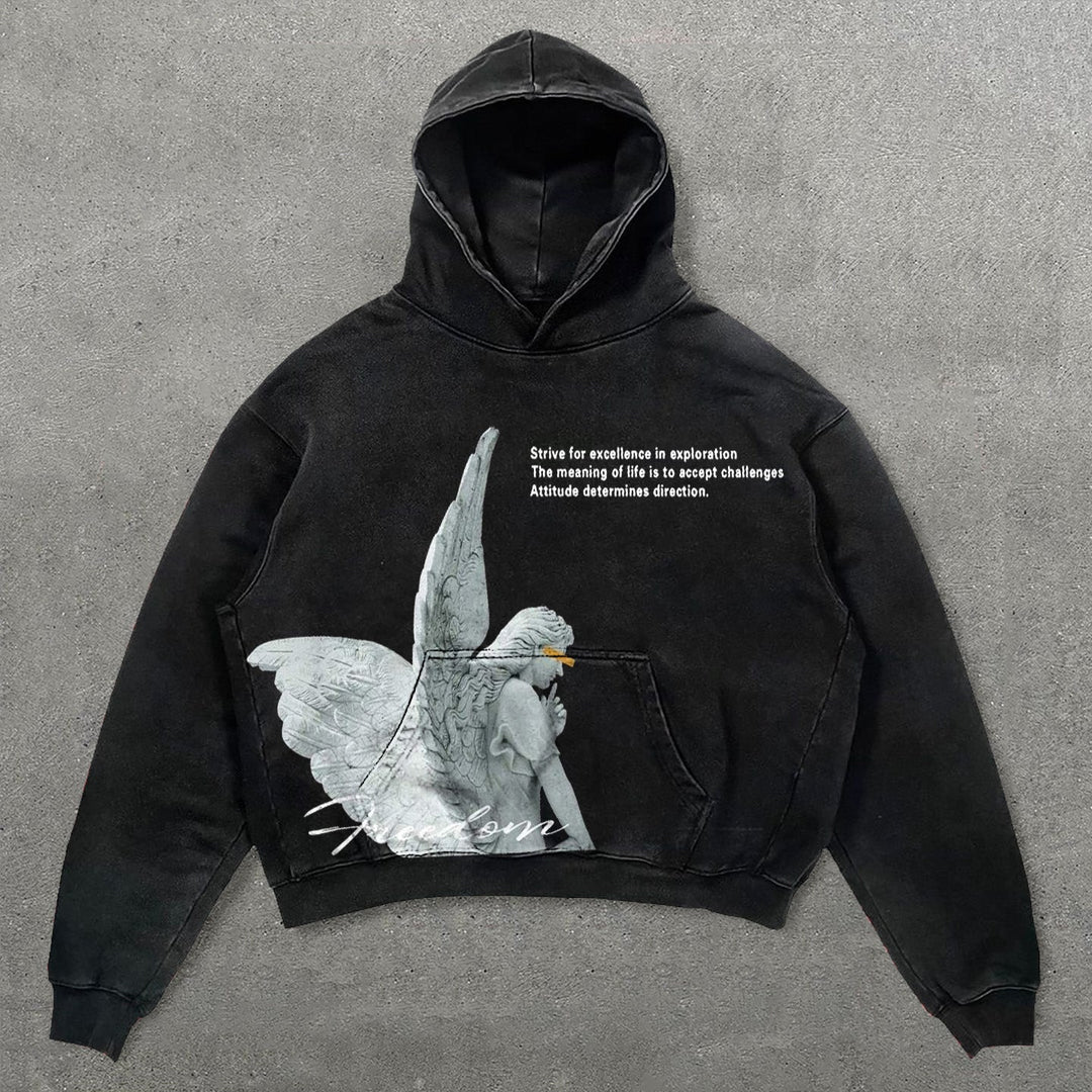 Angel & Letters Print Long Sleeve Hoodie