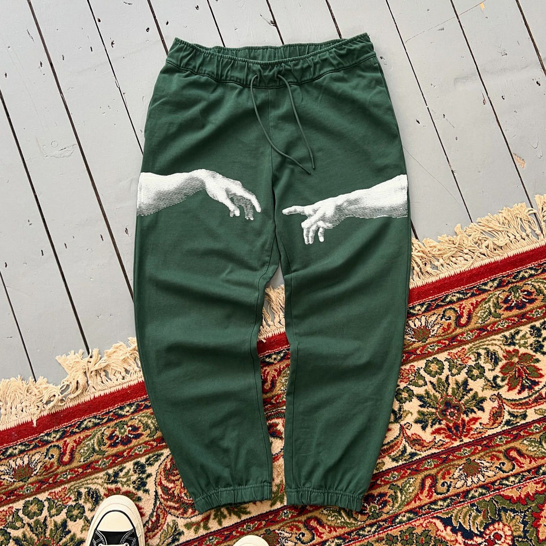 Casual Hands Print Pocket Drawstring Trousers