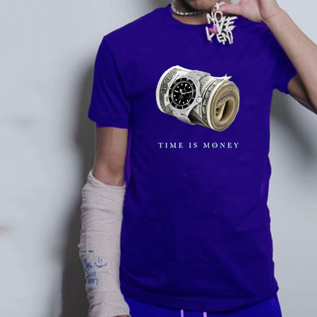 Casual Time Is Money Print Short Sleeve T-Shirt