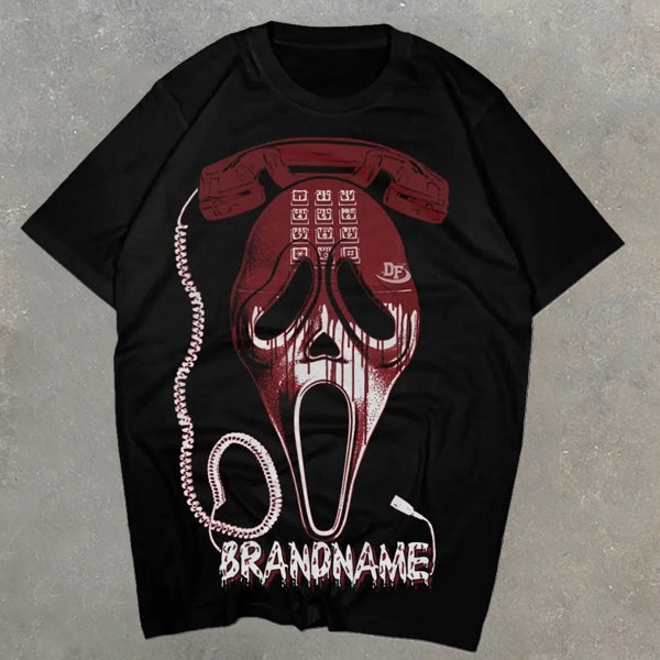Fashion Skull Phone Print Short Sleeve T-Shirt