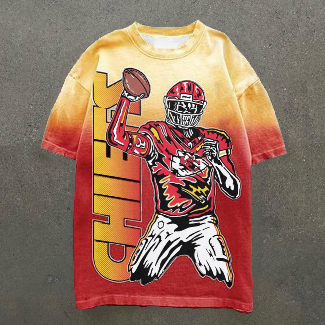 Casual Rugby Gradient Print Short Sleeve T-Shirt