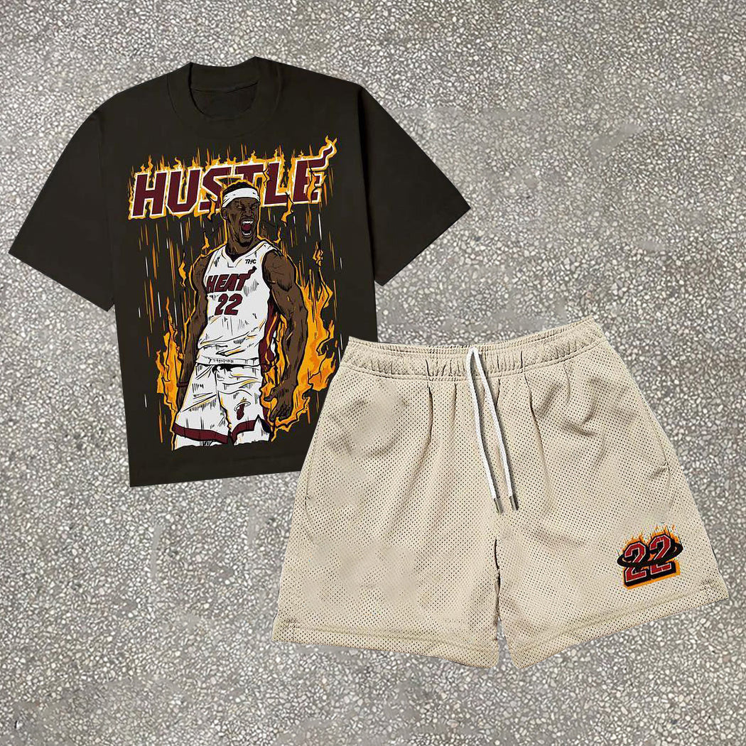 Hip Hop Sports Print Street Short Sleeve Suit