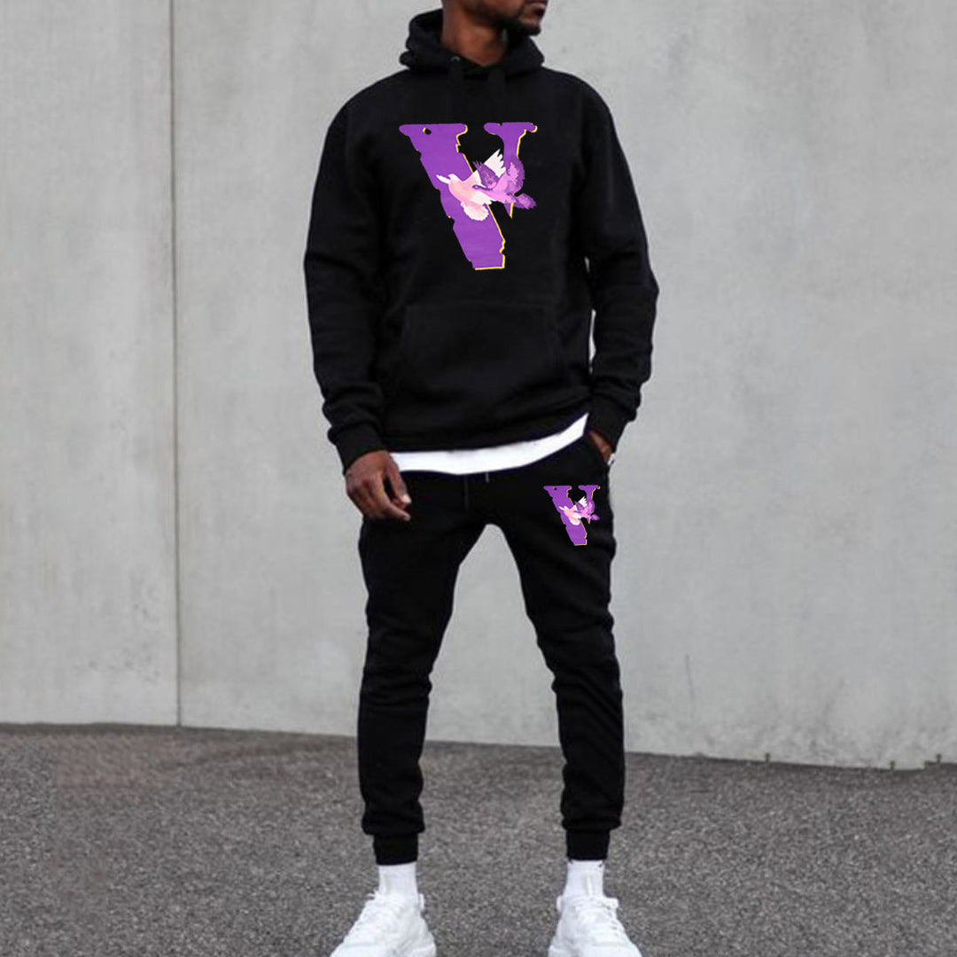 Casual Print Hoodie And Pants Two Piece Set
