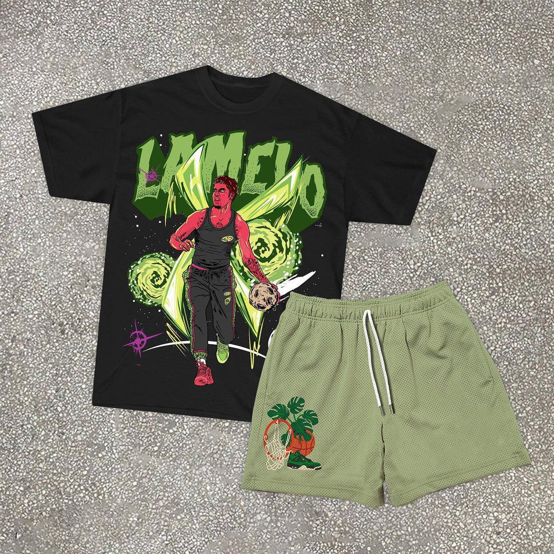Retro Hip Hop Sports Short Sleeve Suit
