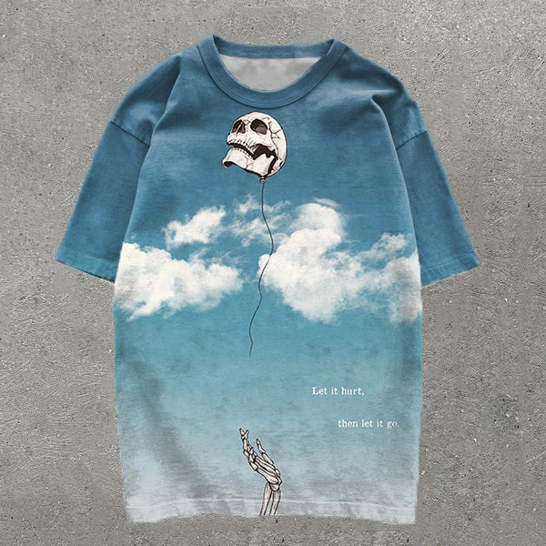 Casual Skull Balloon Print Short Sleeve T-Shirt