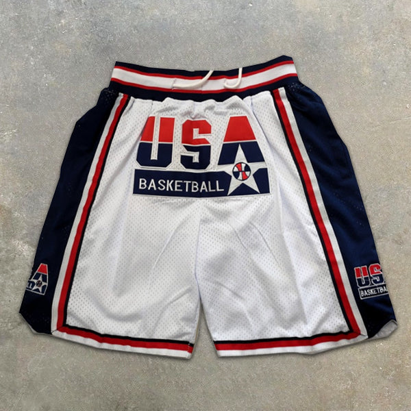 USA graphic print colorblock Sports shorts
