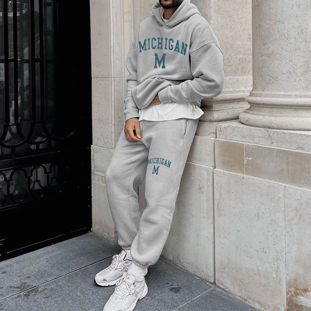 Casual Michigan Print Hoodie And Pants Two Piece Set