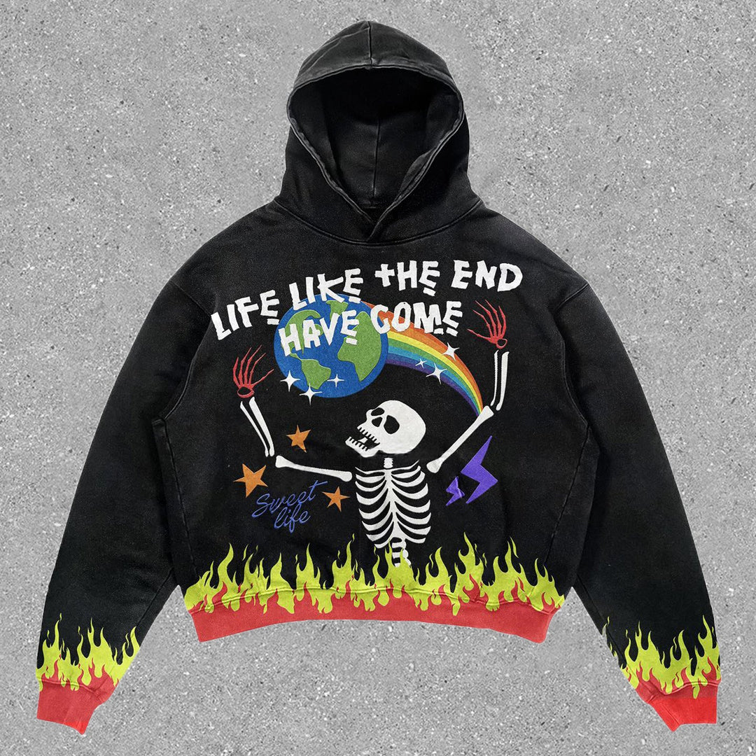 Personalized Fashion Skull Flame Print Long Sleeve Hoodie