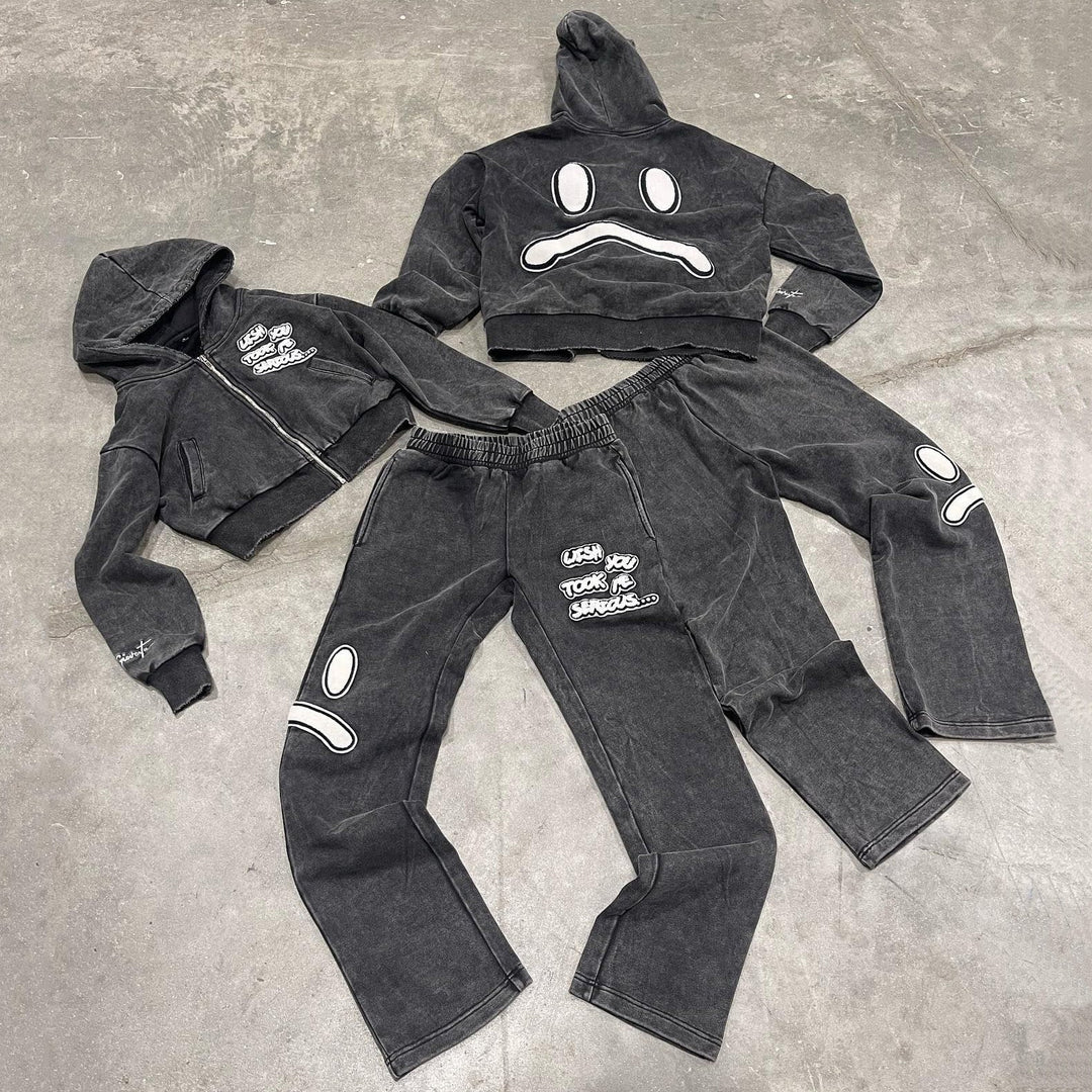 Personalized Expression Letters Print Zipper Hoodie Two Piece Set