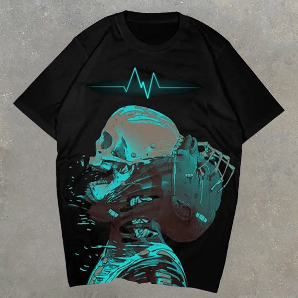 Casual Skull Mask Print Short Sleeve T-Shirt