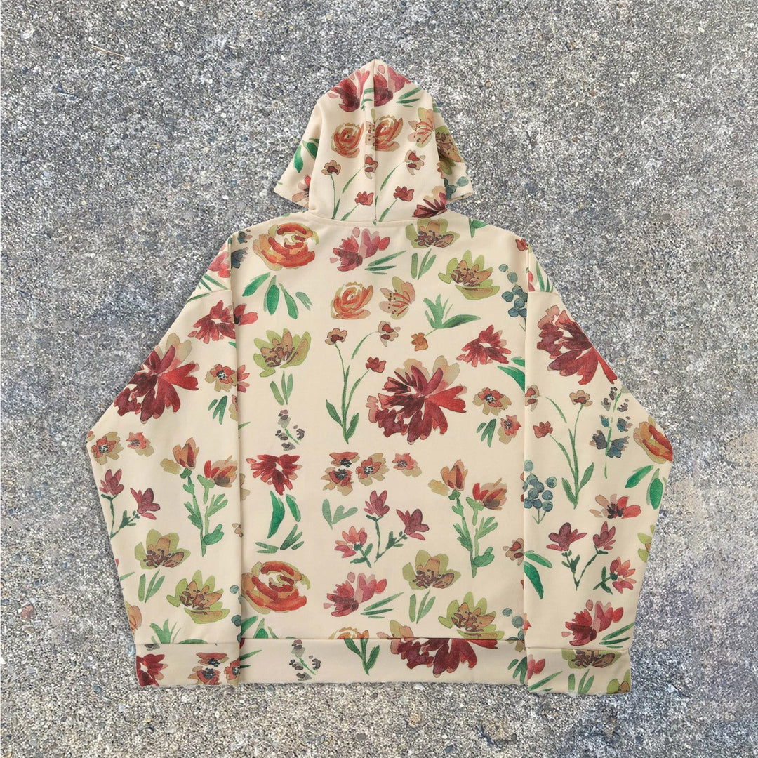 Floral print streetwear retro hoodies