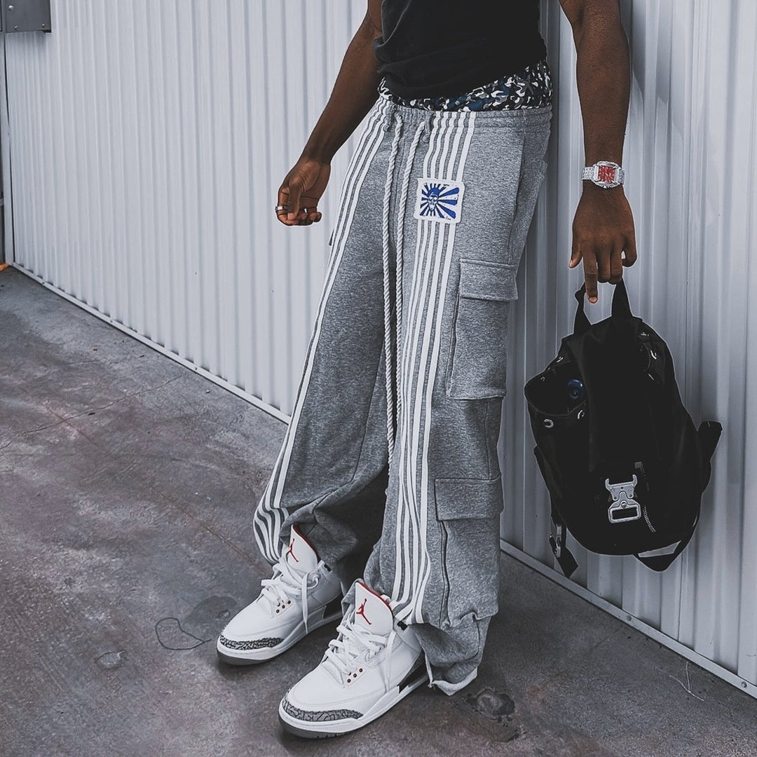 Casual Street Wide-Leg Pocket Double Waistband Sweatpants