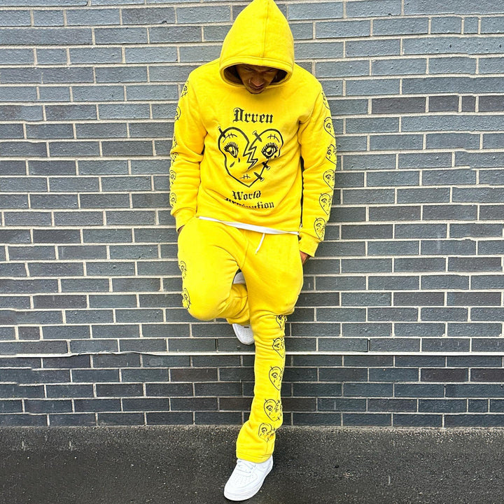 Fashion Mix Print Hoodie Sweatpants Two Piece Set