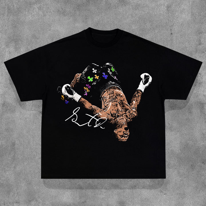 Boxing Match Print Short Sleeve T-Shirt