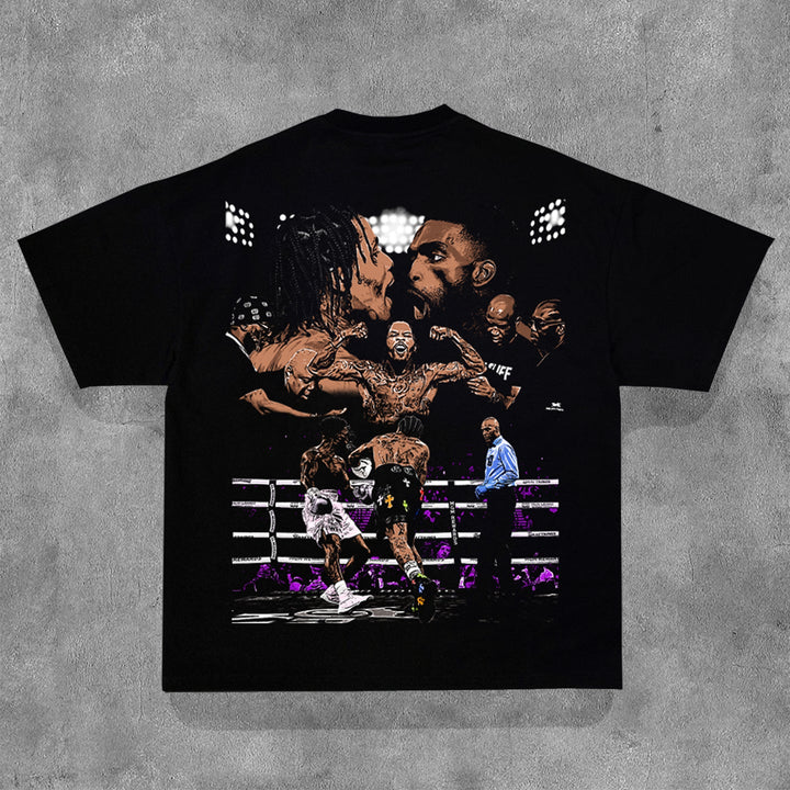 Boxing Match Print Short Sleeve T-Shirt