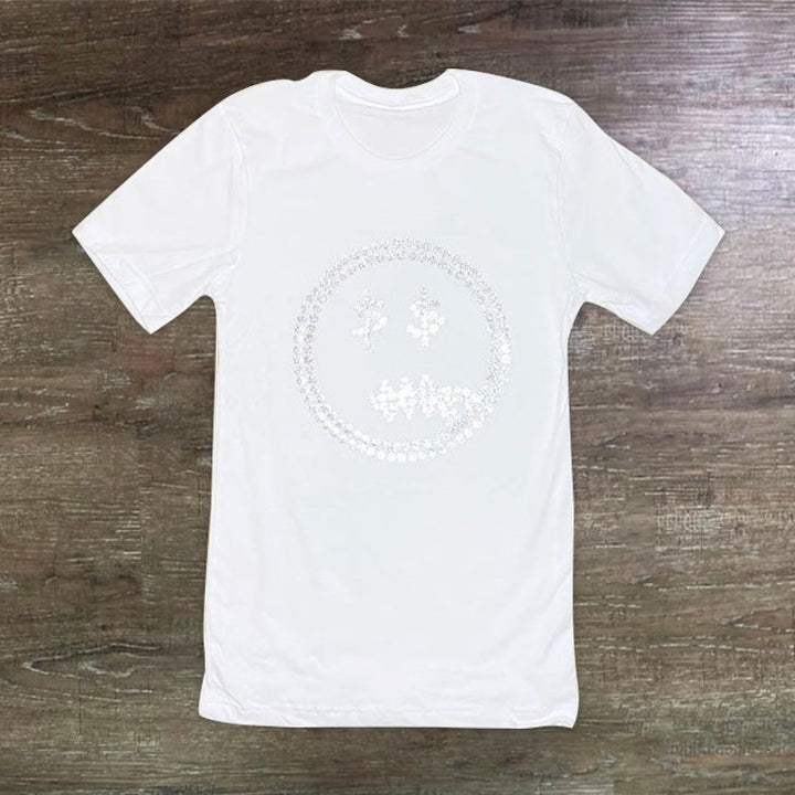 Casual personality smiley face print round neck T-shirt