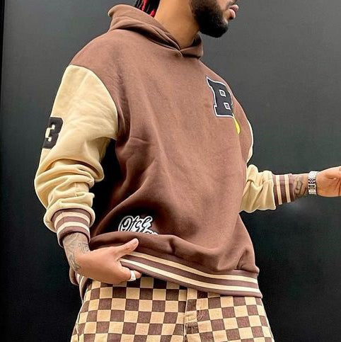 Letters Print Panel Sleeve Hoodie