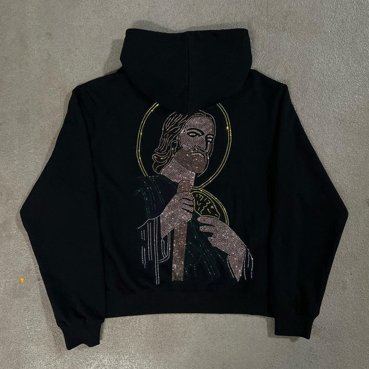 Jesus Rhinestone Long Sleeve Hoodies