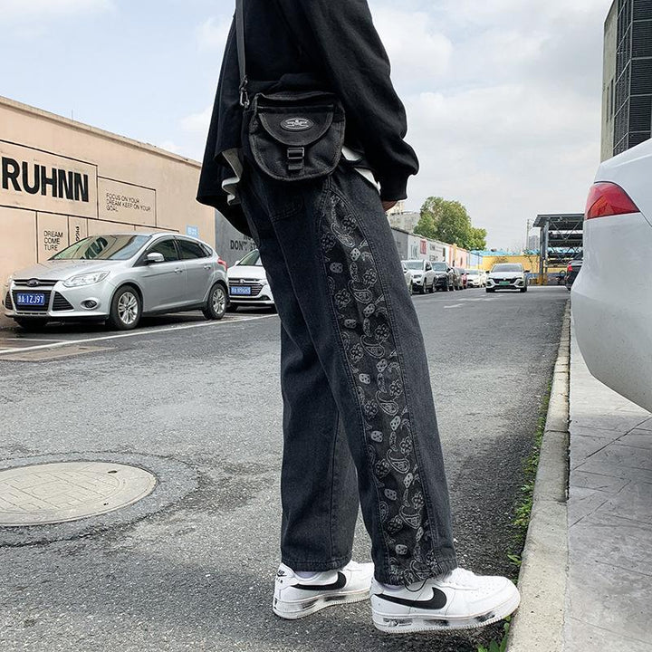 Denim trousers loose straight-leg street casual pants