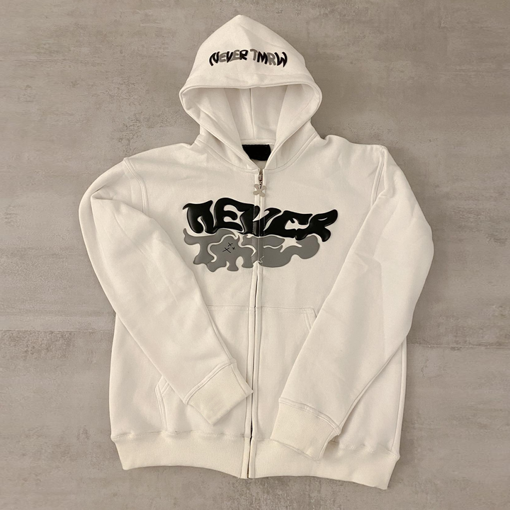 Fashion Lettering Printed Zip-Up Hoodie