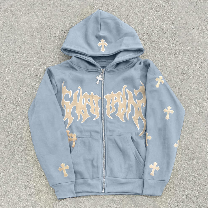 statement cross print hoodie