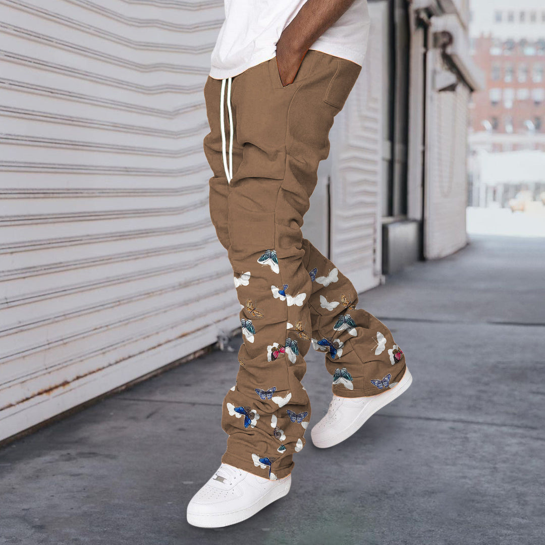 Vintage Butterfly Print Street Style Stacked Trousers