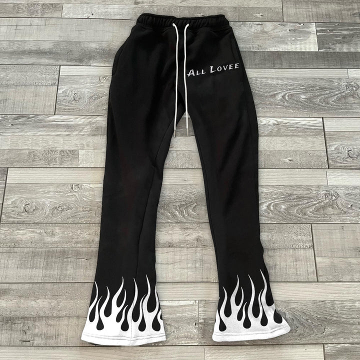 Stylish casual flame print flared trousers