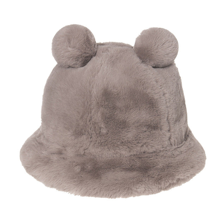 Leopard print bear ears ball plush fisherman hat warm and thicks