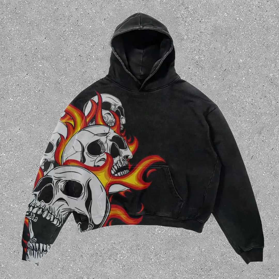 Trendy Personalized Skull Vintage Print Hoodie