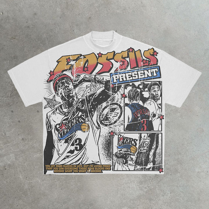 Casual street Sports printed cotton T-shirt