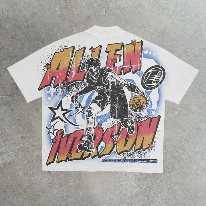 Casual street Sports printed cotton T-shirt