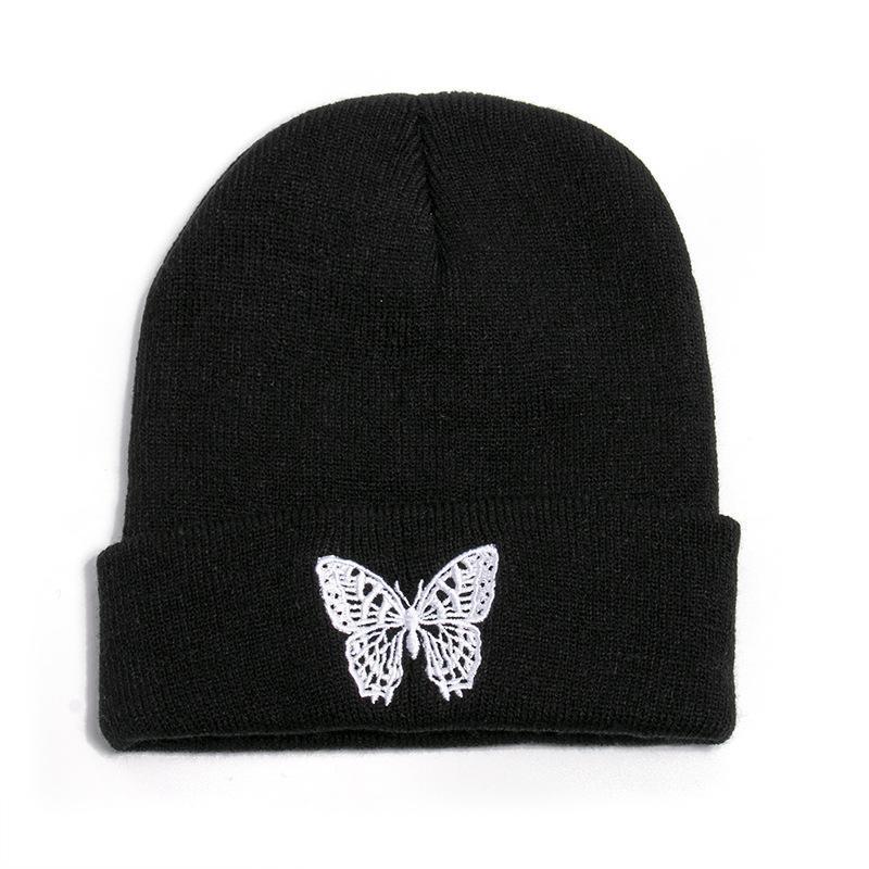 Butterfly print knit hat pullover cap go out warm woolen cap