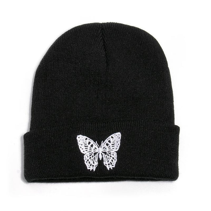 Butterfly print knit hat pullover cap go out warm woolen cap