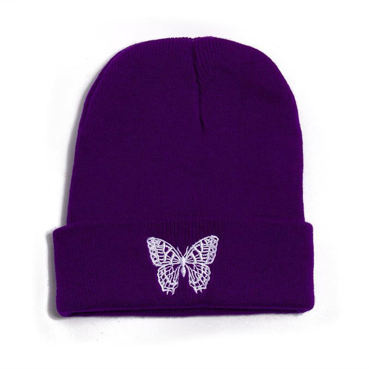 Butterfly print knit hat pullover cap go out warm woolen cap