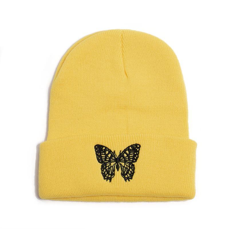 Butterfly print knit hat pullover cap go out warm woolen cap
