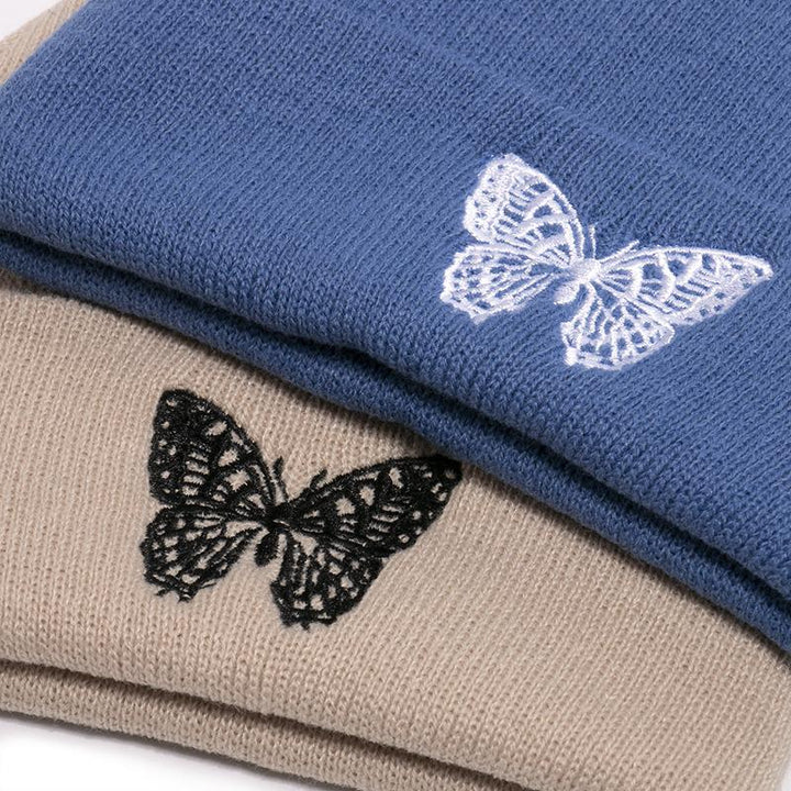 Butterfly print knit hat pullover cap go out warm woolen cap
