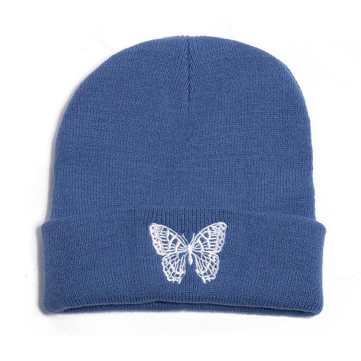 Butterfly print knit hat pullover cap go out warm woolen cap