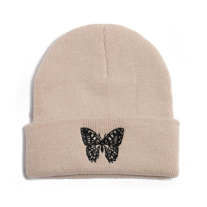 Butterfly print knit hat pullover cap go out warm woolen cap