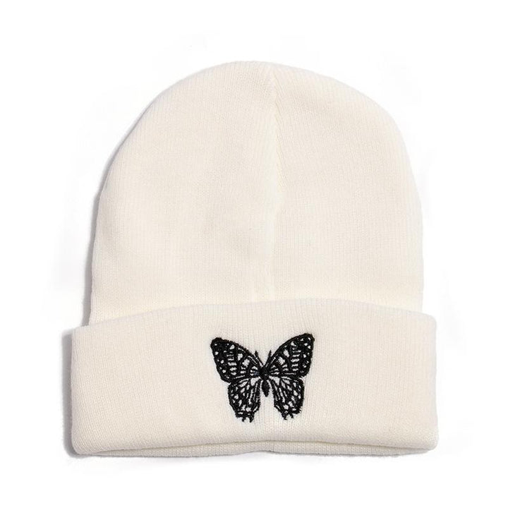 Butterfly print knit hat pullover cap go out warm woolen cap