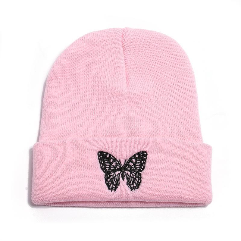Butterfly print knit hat pullover cap go out warm woolen cap