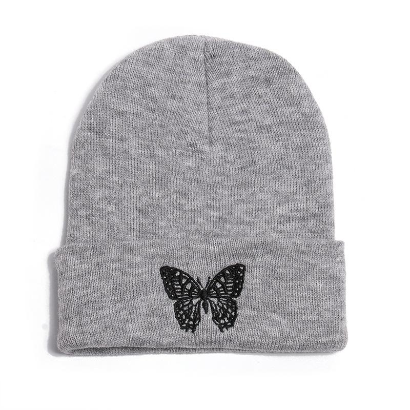 Butterfly print knit hat pullover cap go out warm woolen cap
