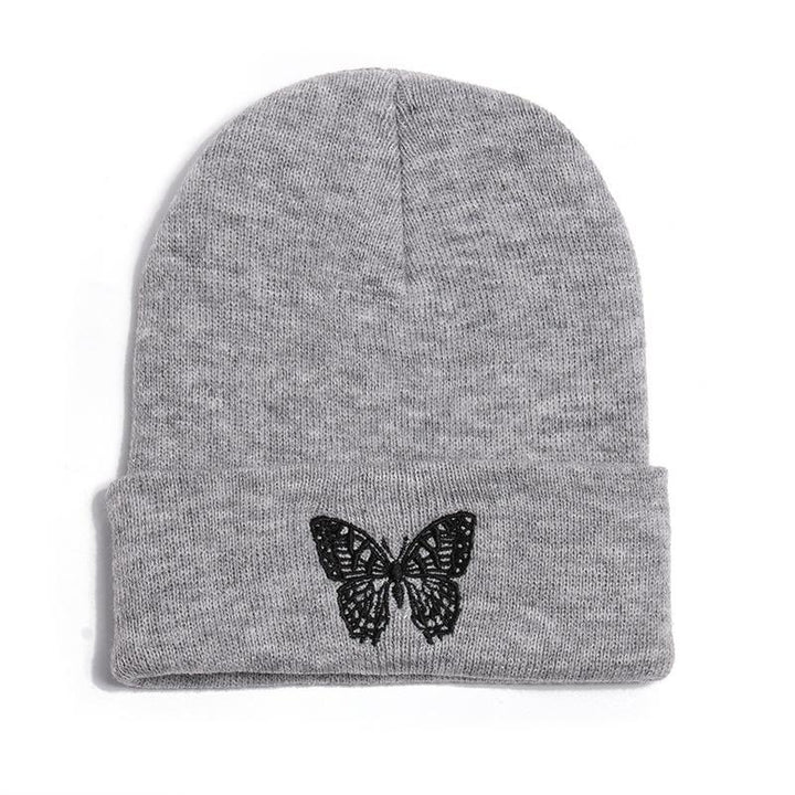 Butterfly print knit hat pullover cap go out warm woolen cap