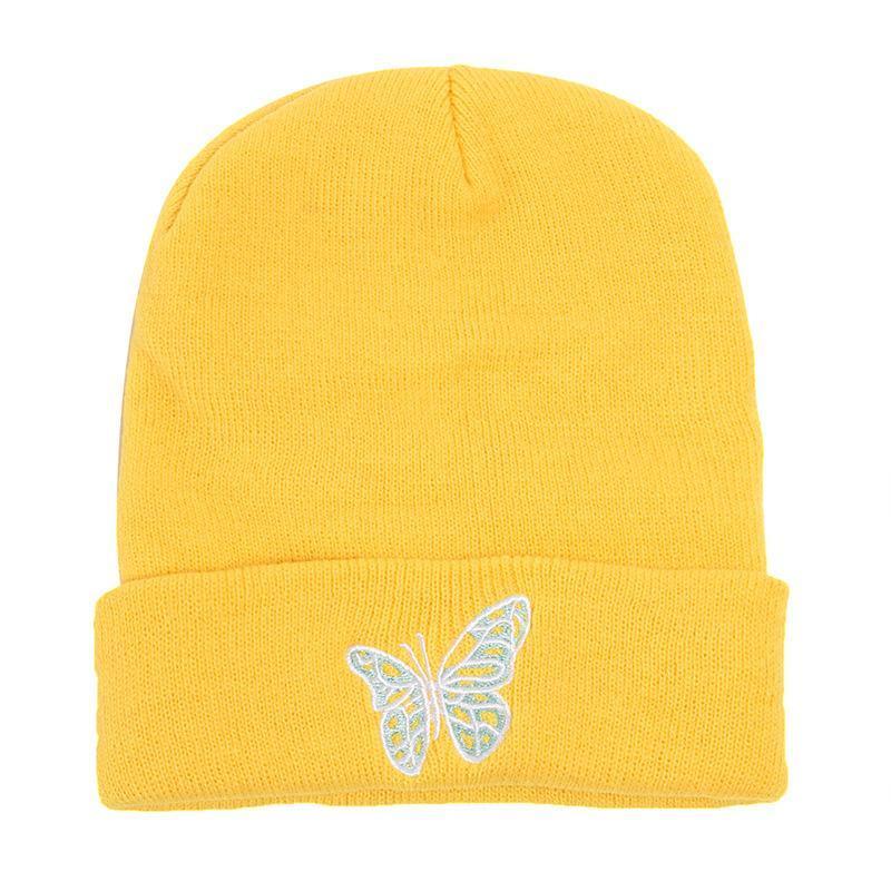 Butterfly print knit hat pullover cap go out warm woolen cap