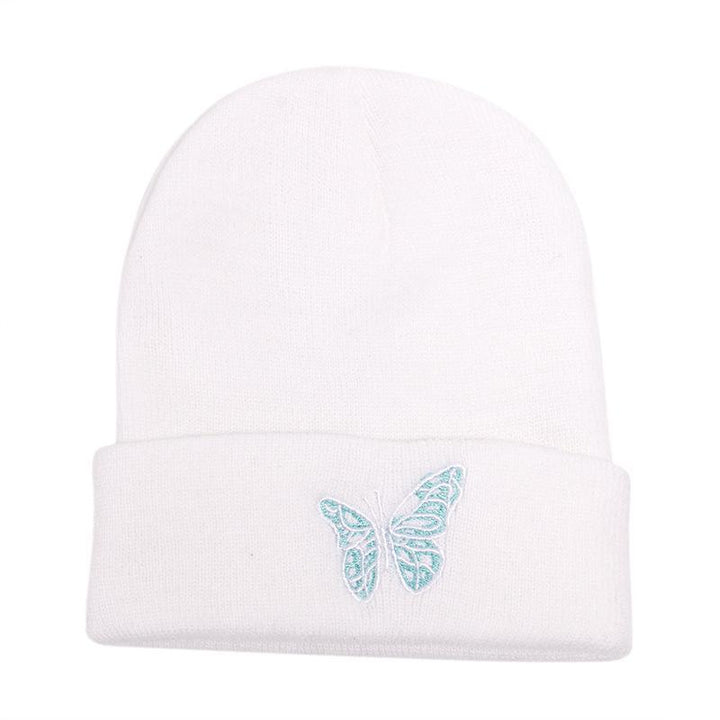 Butterfly print knit hat pullover cap go out warm woolen cap