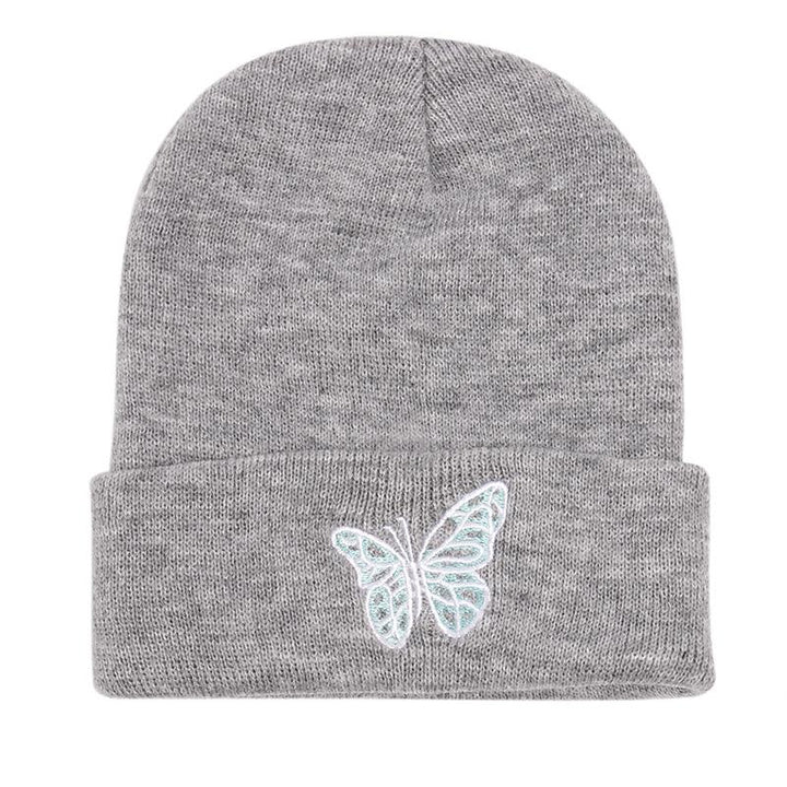 Butterfly print knit hat pullover cap go out warm woolen cap