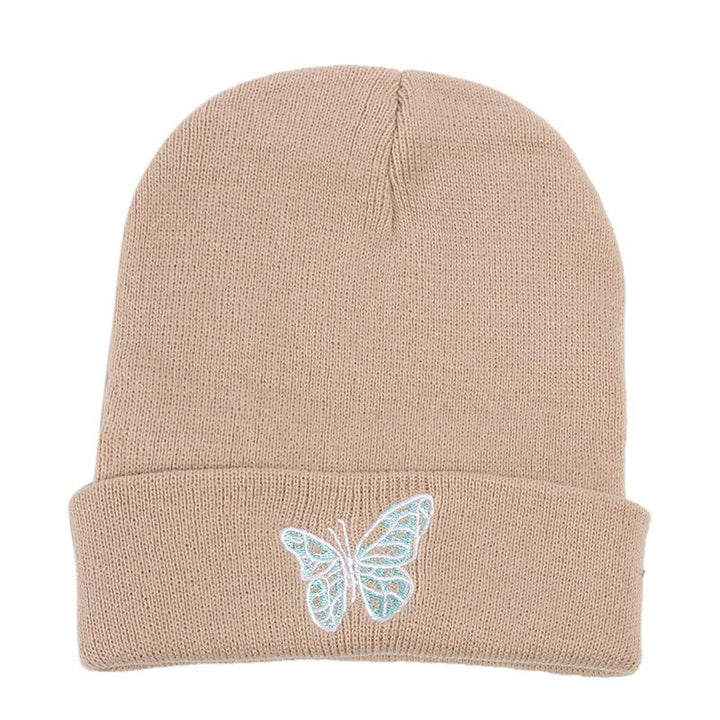 Butterfly print knit hat pullover cap go out warm woolen cap