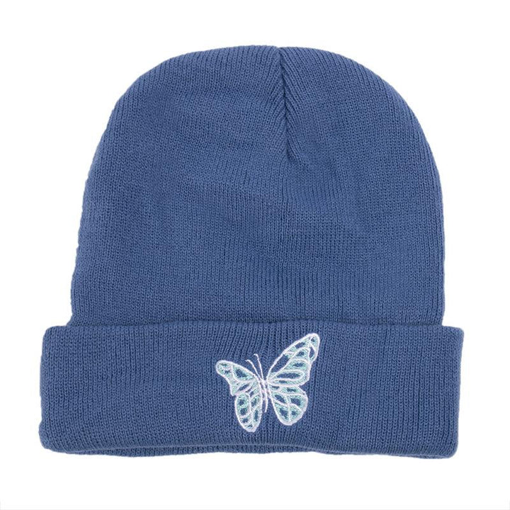 Butterfly print knit hat pullover cap go out warm woolen cap
