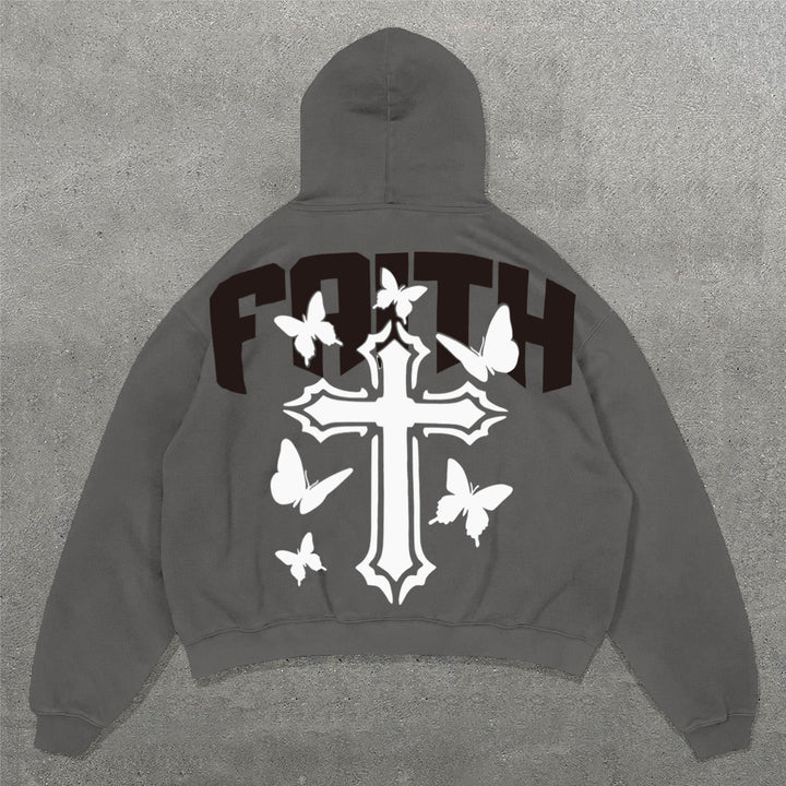 Faith Butterfly Cross Print Long Sleeve Hoodies